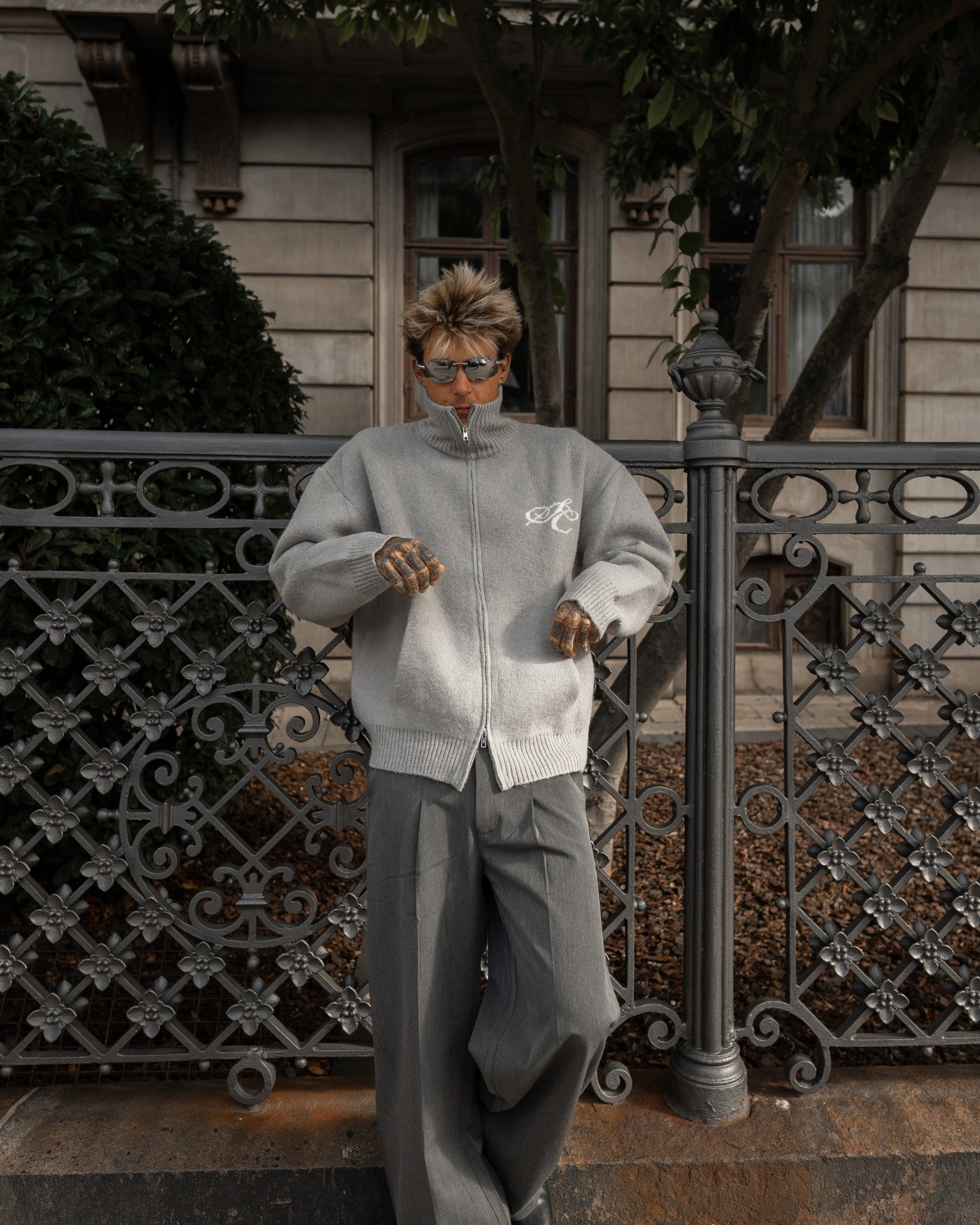 Full-zip Sweater Light grey